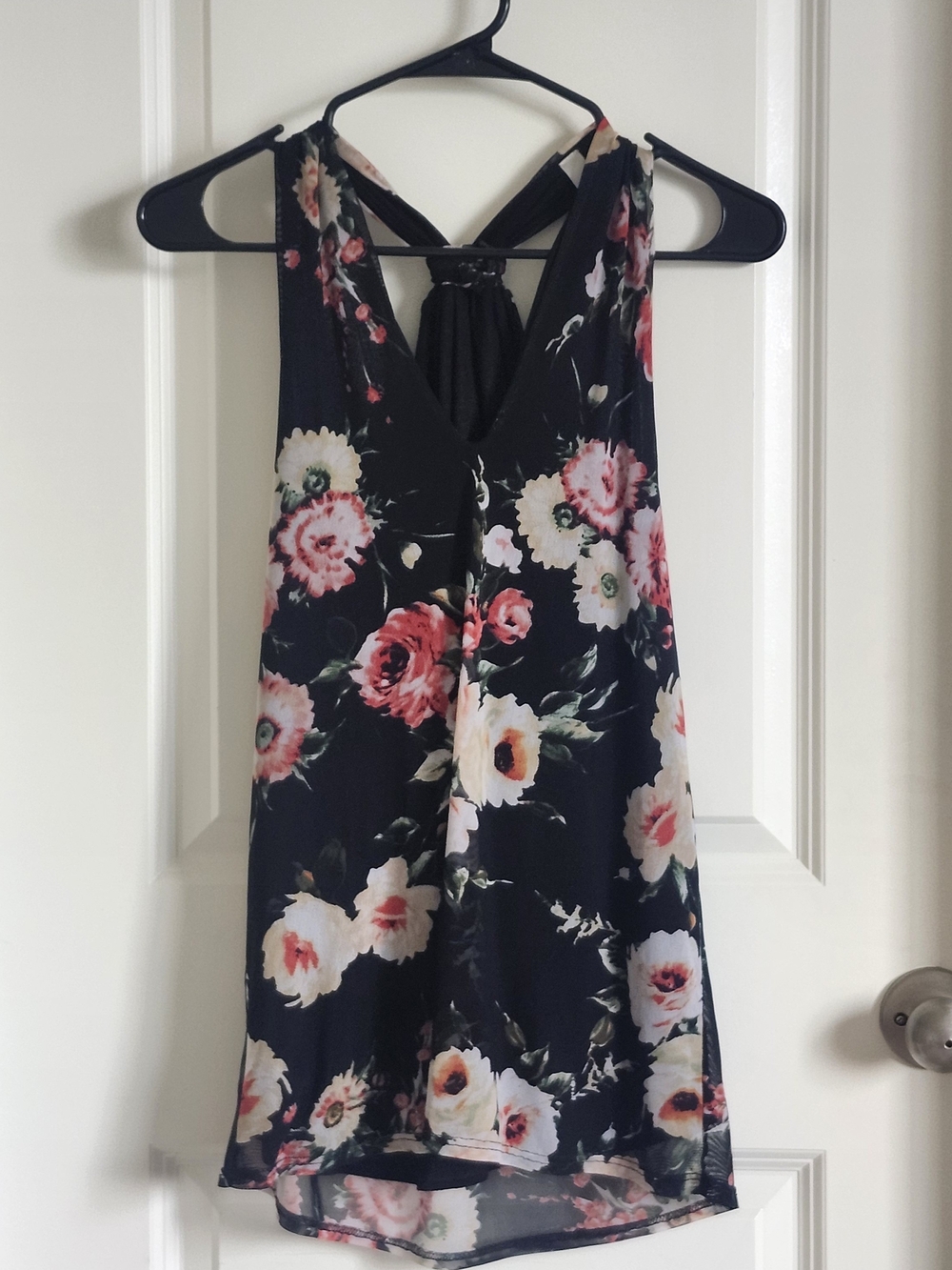 Loveappella Black Floral V-Neck Camisole with Racerback